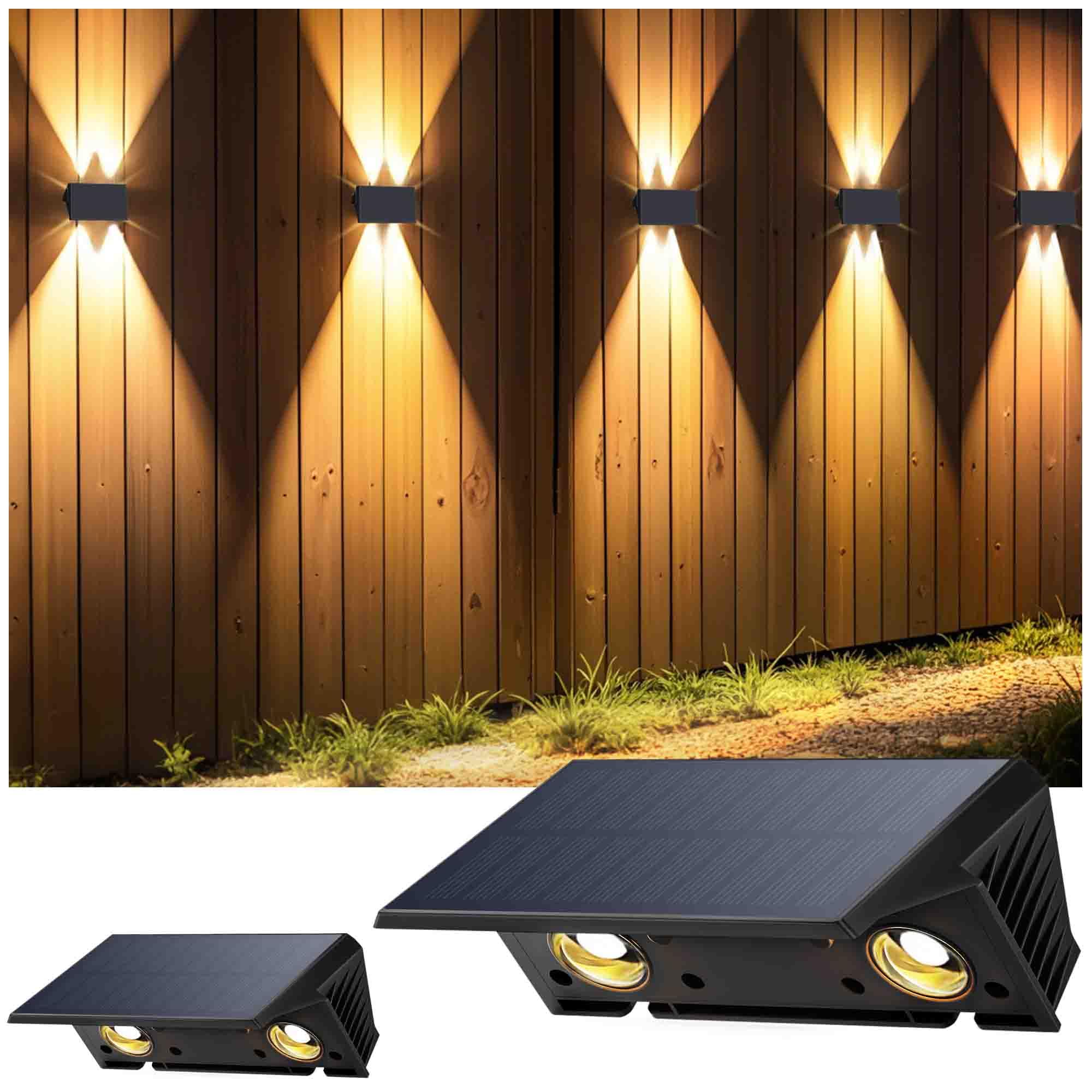 IIRARA Solar Fence Lights Outdoor, Up & Down Wall Lights, Warm White, Waterproof, Auto On/Off Dusk to Dawn, for Garden, Patio, Pathway, Driveway, Yard, Pool Area - 2 Pack