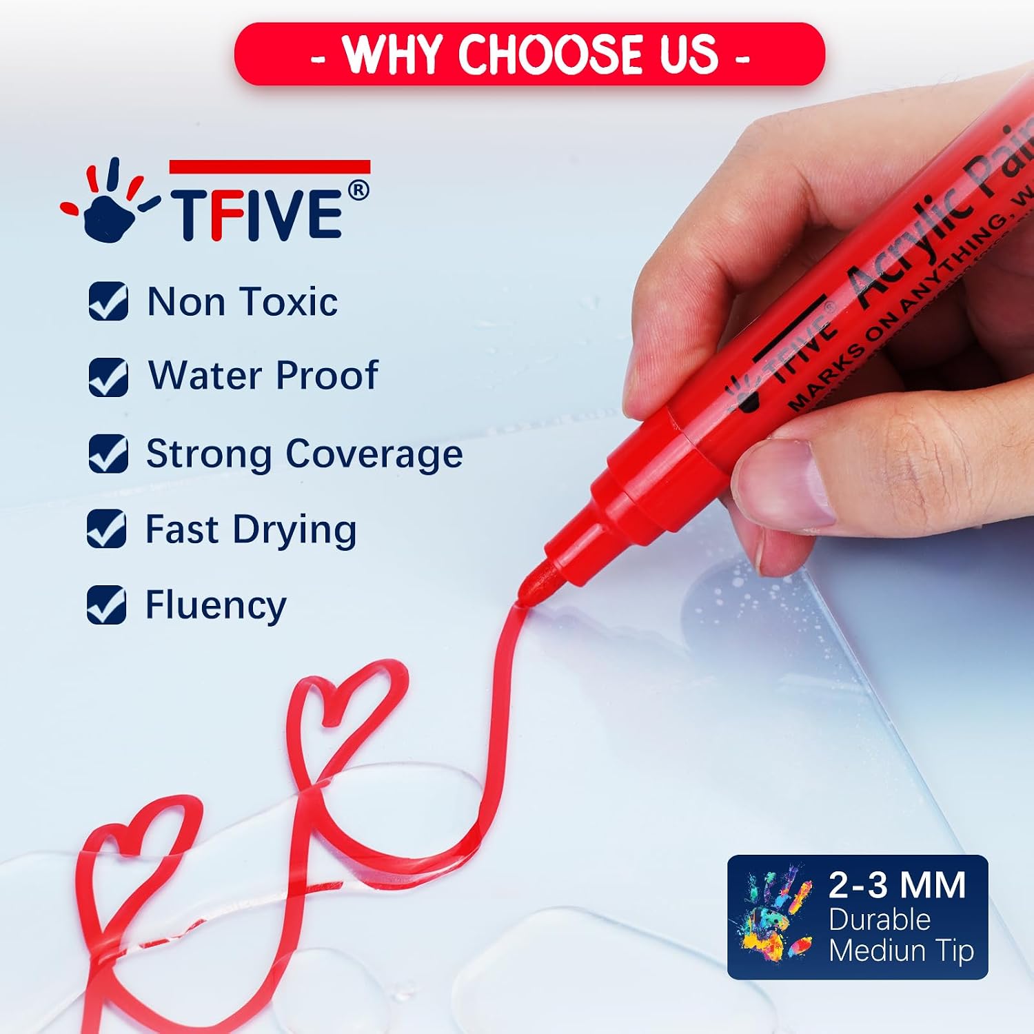 TFIVE Paint Markers Paint Pens - 12 Color Premium Medium Point Acrylic Paint Marker Pens for Rocks Painting, Metal, Ceramic, Glass, Wood, Fabric, Canvas, Mugs, Crafts Making Art Supplies