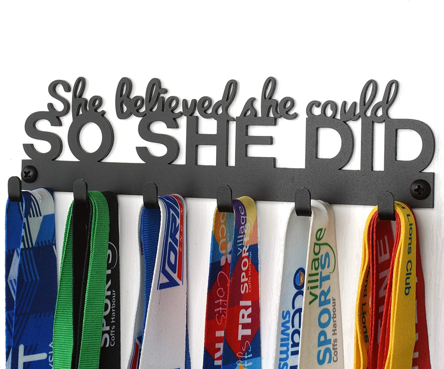 Ribbon Organizer Medal Hanger Marathon She Believed She Could So She Did Display Holder Wall