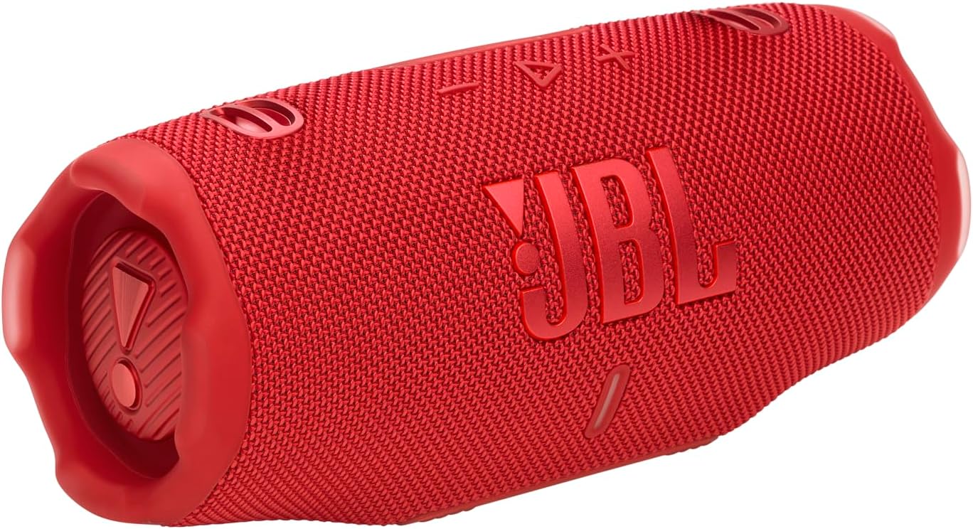 JBL Charge 6 - Portable waterproof and drop-proof Bluetooth speaker with built-in power bank, multi-speaker connection via Auracast, up to 28 hours playtime, fast charging, and powerful sound – Red.
