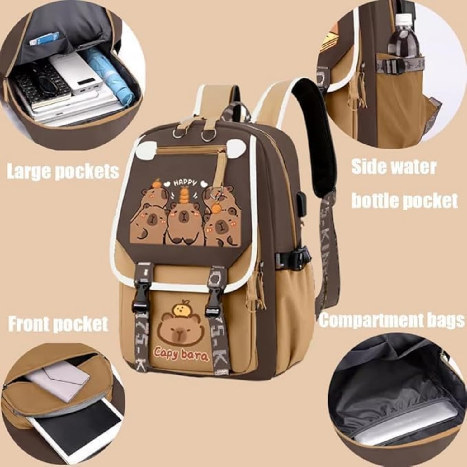 Capybara Schulranzen Set Mit Lunchtasche – Wasserdichter Rucksack Für Mädchen & Jungen, Tiermotiv