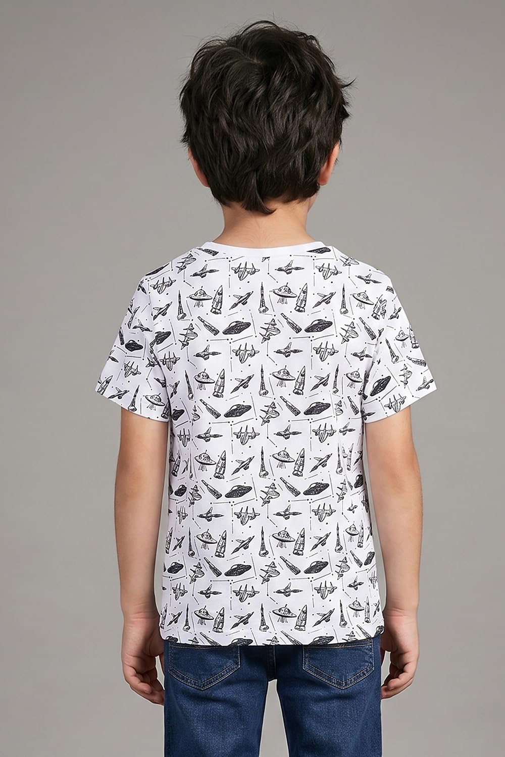 Allen Solly Jungen-Allover-Print, Rundhalsausschnitt mit Hirsch-Logo