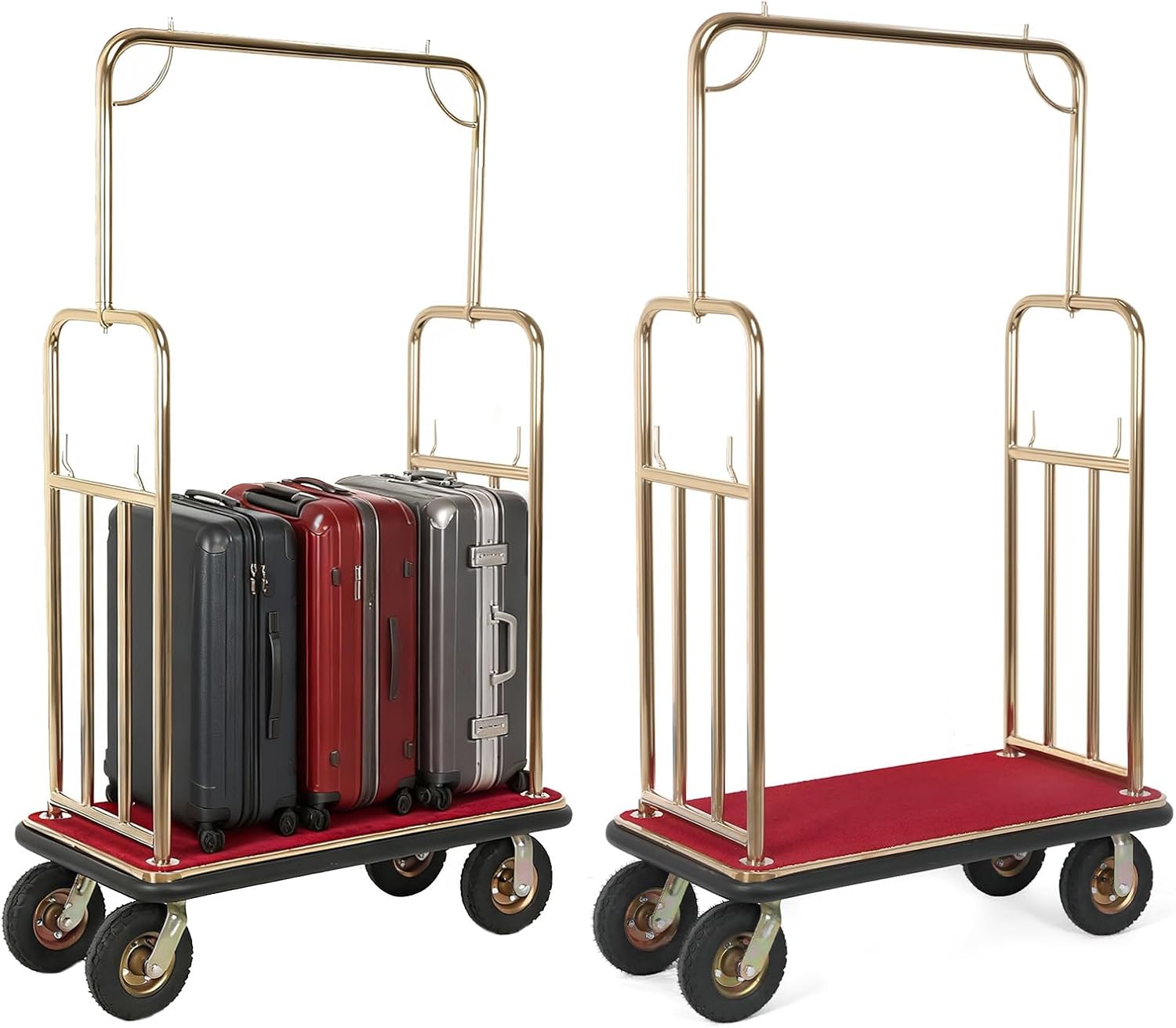 Hotel Luggage Cart Wagon 39Lx19Wx68H Inch Bellman Luggage Trolley Cart Up to 881LBS 8-inch Silent Rubber Casters Carpet Deck Bumper Rails for Commercial Use Condos Resorts