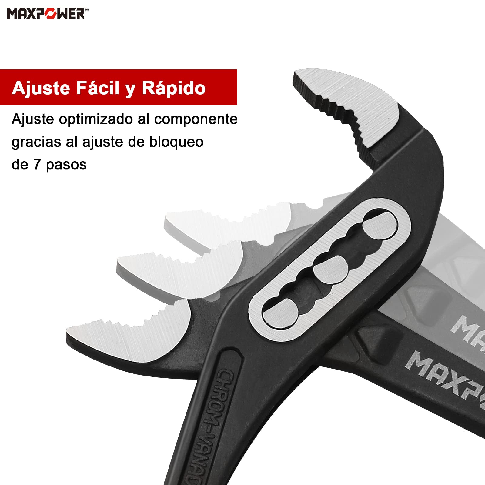 MAXPOWER 250mm Alicates Extensibles, Lengüeta y Ranura con Botón de Ajuste Rápido/Alicate de Pico Loro Ajustable/Tenaza Para Bomba de Agua Industriales de Apertura Múltiple