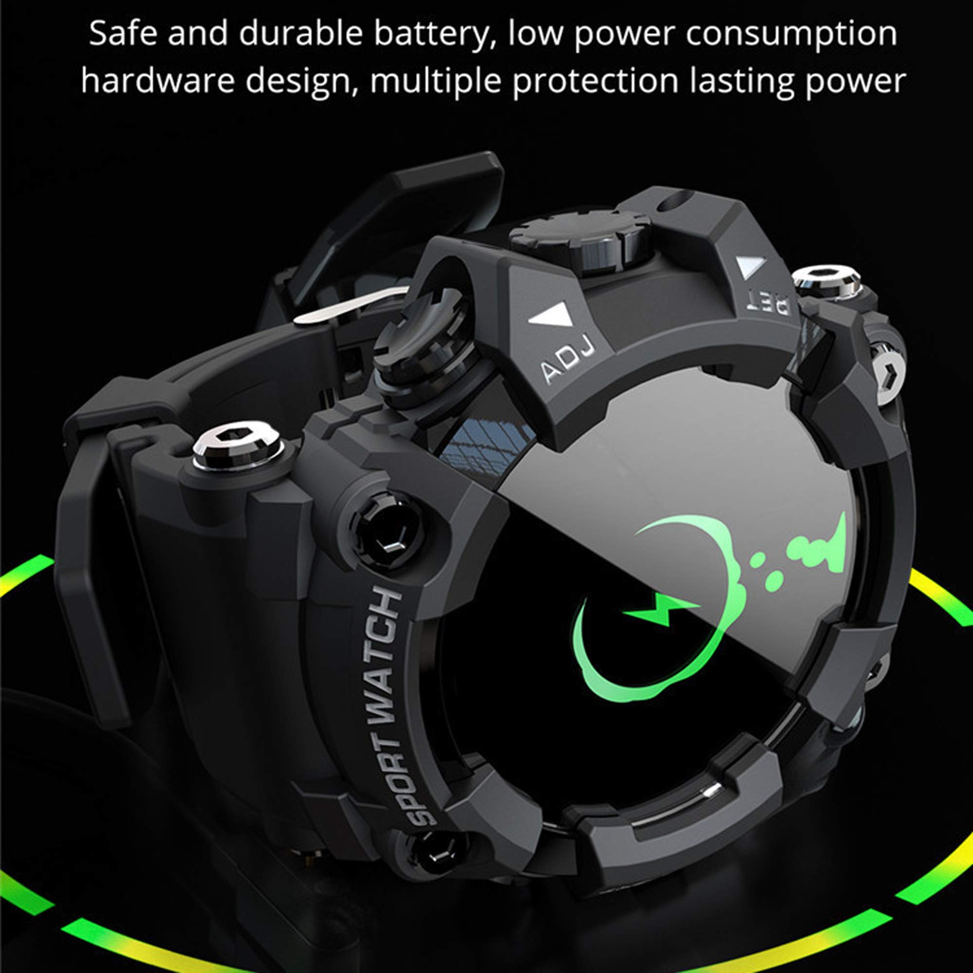 Q&N Reloj Inteligente Militar para Hombres, Relojes Inteligentes Deportivos, Rastreador De Ejercicios A Prueba De Agua, Monitor De Frecuencia Cardíaca Y Presión Arterial para Android iOS,Negro