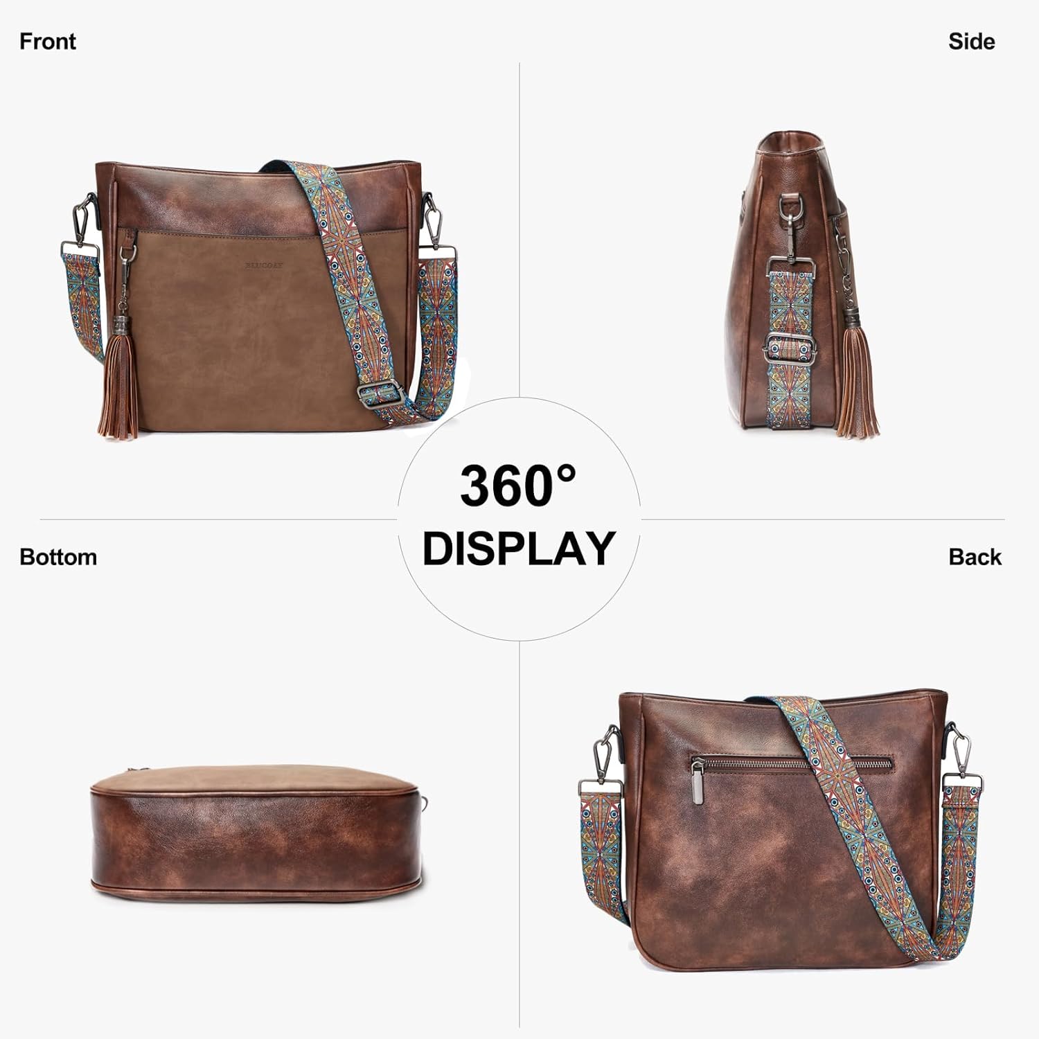 2PCS/Set Crossbody Bags Purses for Women,Vegan Leather Hobo Bags Wallet Set,Shoulder Handbags With 2 Adjustable Strap