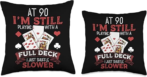 Miniatura 3 de Full House Card 90th Birthday 90 Year Old Full House Hand - Almohada para tarjetas de cumpleaños 90 años 18 x 18 pulgadas multicolor