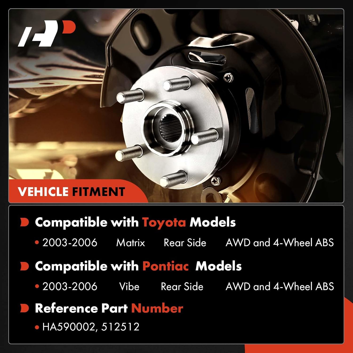 A-Premium Rear Wheel Bearing and Hub Assembly with 5-Lug Compatible with Toyota Matrix 2003-2006, Pontiac Vibe 2003-2006, AWD & 4-Wheel ABS Only