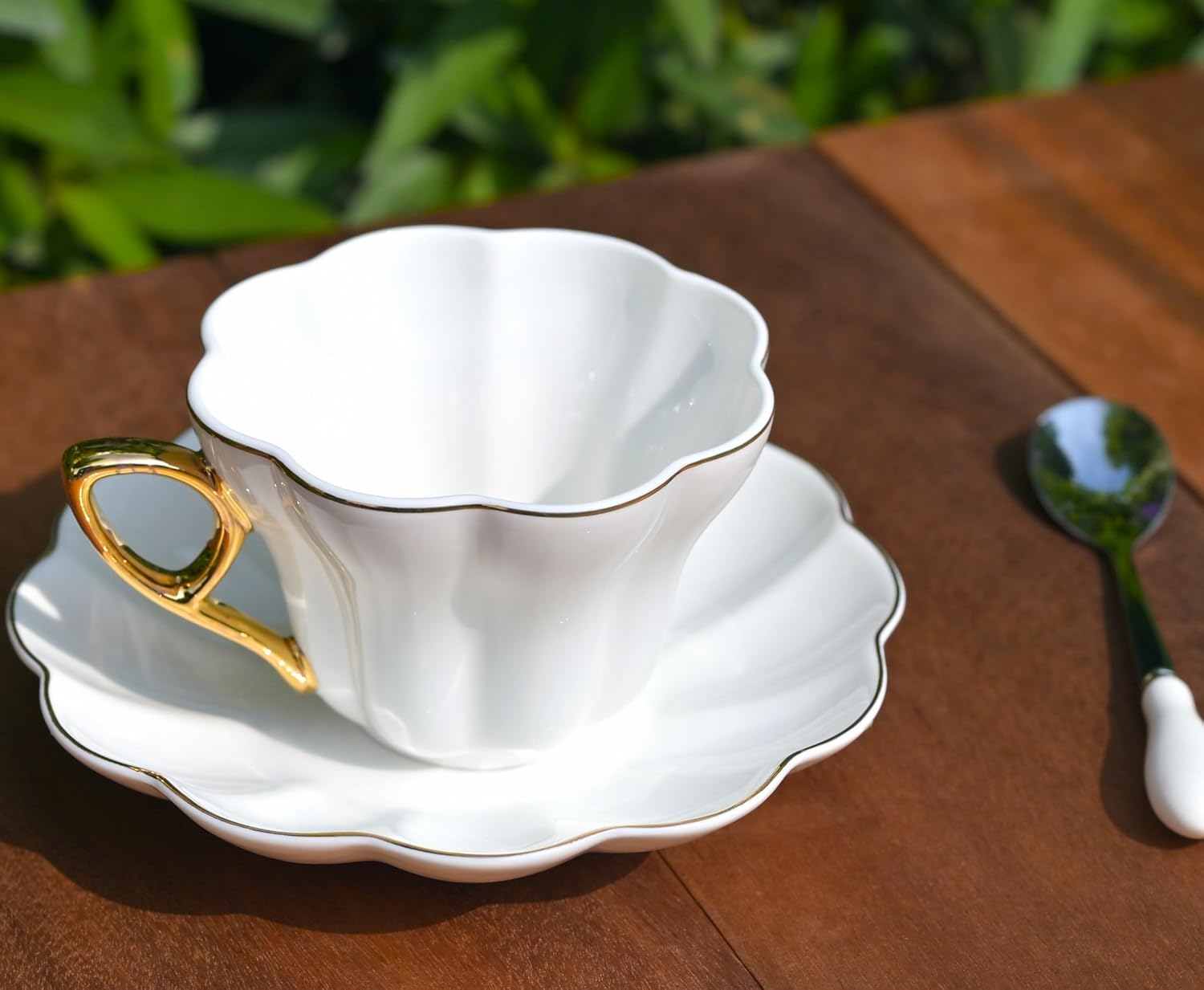British Coffee Cup 3 Piece Set（6.8oz） Household Fashional Tea Cup with Saucer Spoon (white-B)
