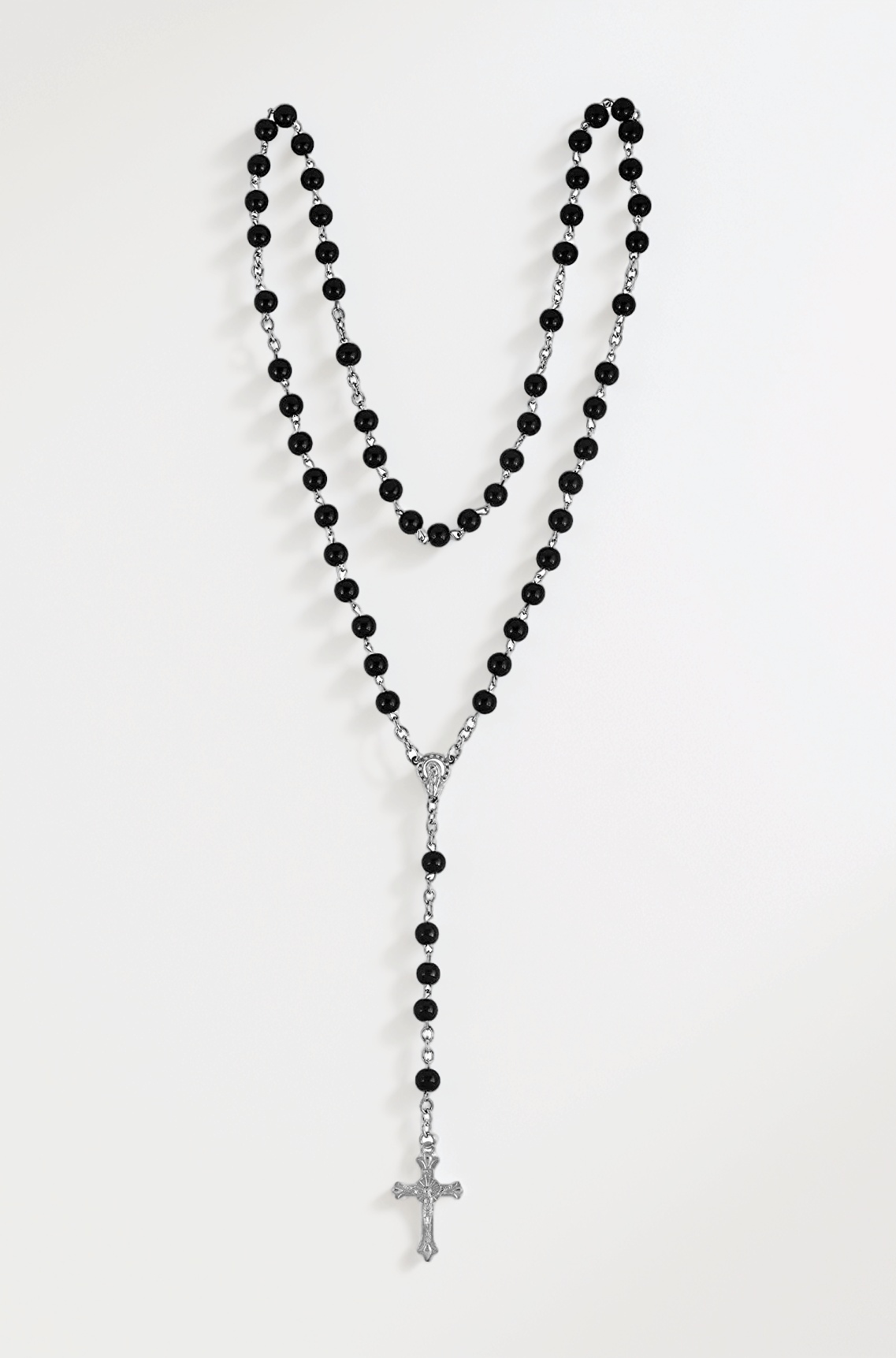 Black Moti Stone Rosary Beads Metal Lord Holy Jesus Christ Cross Christian Cutting Fashion Isa Masih Christmas Saint Praying Religious Locket Pendant Necklace Chain for Unisex Adult