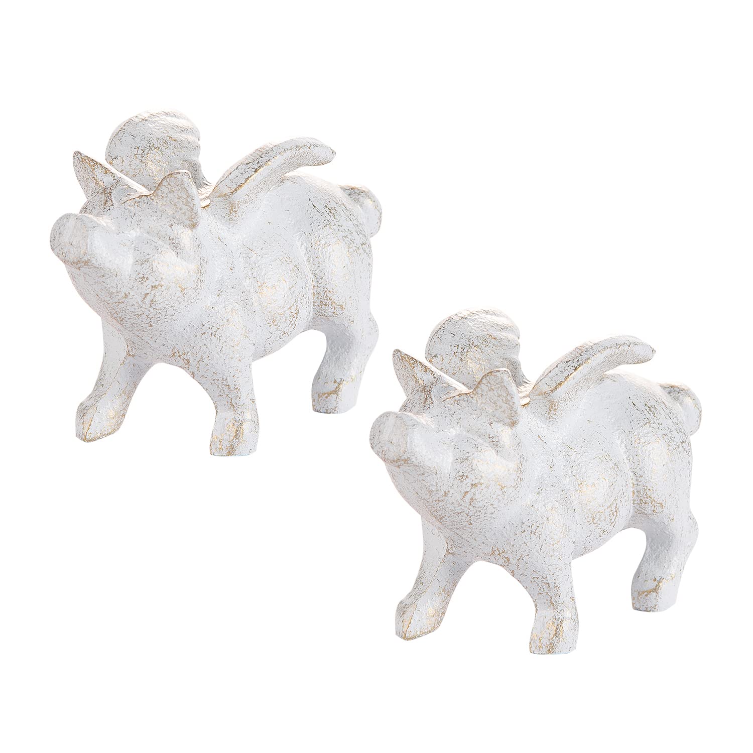 Sungmor 2PC Small Hog Heaven Flying Pig Statues, Cast Iron Animal Angel Figurine, Garden Patio Yard Outdoor Decorative Statues, Home Office Store Desktop Paperweight, Indoor Shelf Display Ornaments