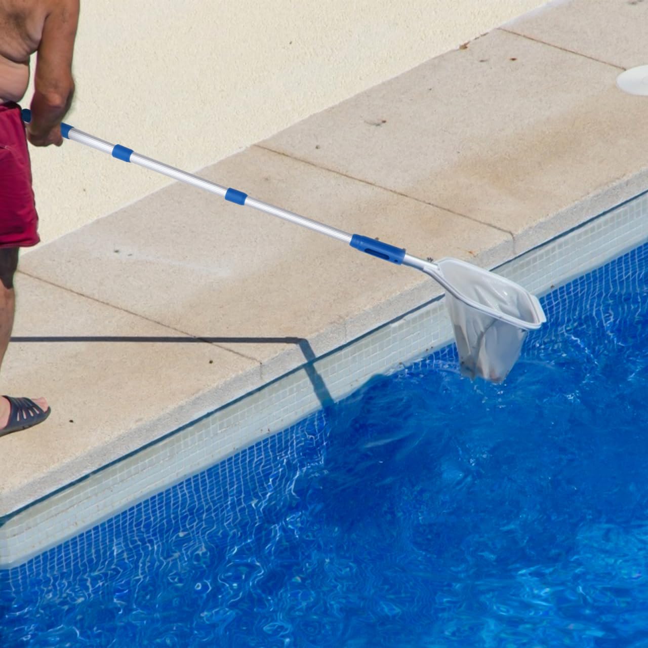 Tofficu Poste De Piscina Telescópico De Aluminio Azul Poste De Piscina Telescópico Postes De Piscina para Limpieza Poste Telescópico Ajustable De 3 Piezas para Red Desnatadora Cepillo