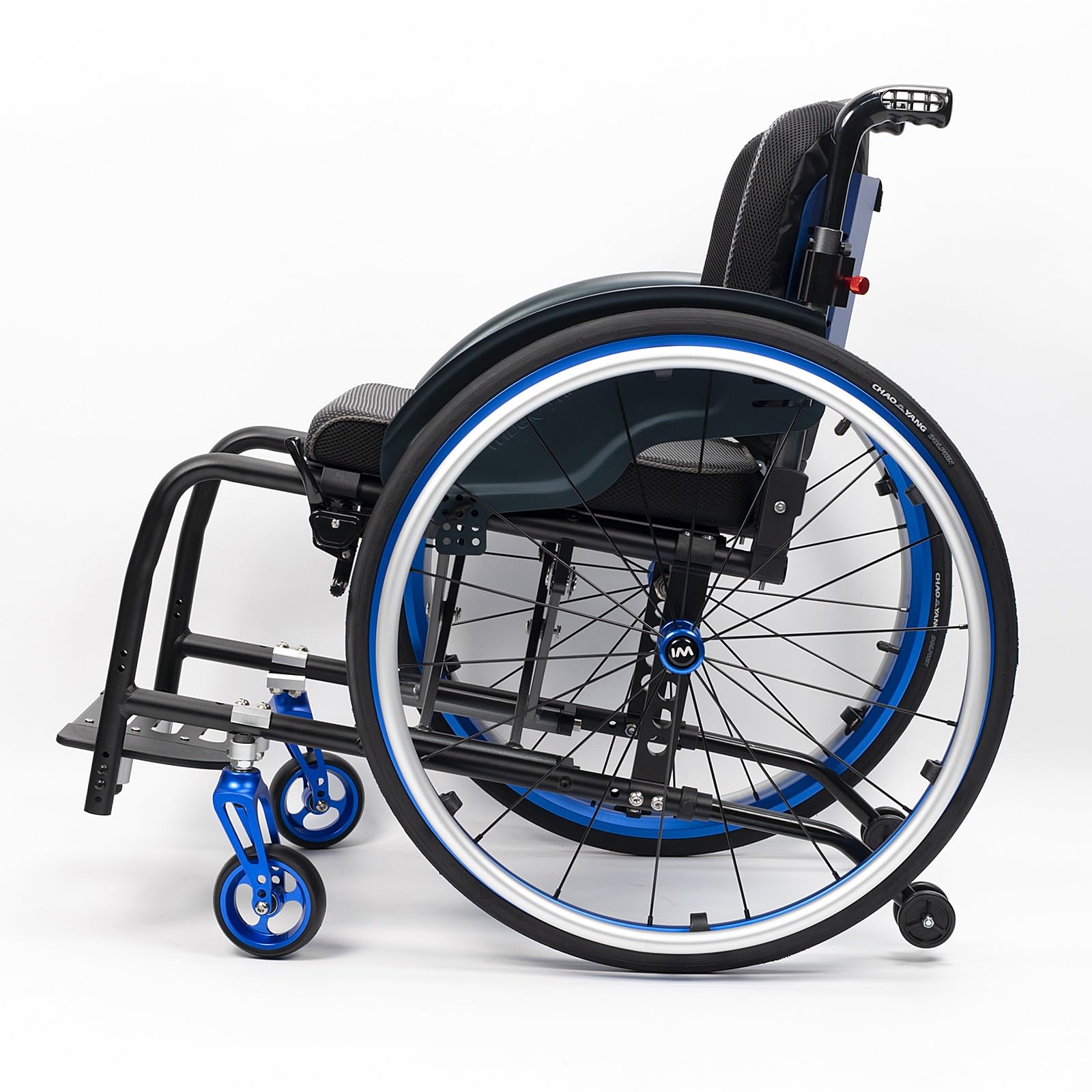 Silla de ruedas manual ligera, silla de ruedas deportiva ultraligera portátil todo terreno, silla de ruedas plegable, sillas de ruedas de transporte con antivuelco(Blue B,40cm/15.7in)