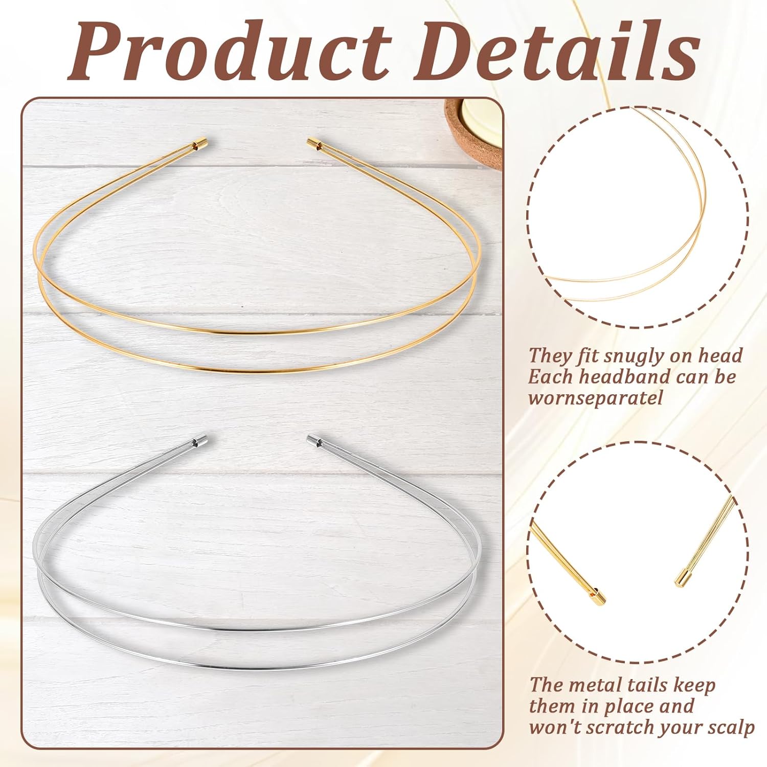 2 Pcs Simple Metal Headband, Silver and Gold Headbands for Women, Fashion Double Headbands for Women, Metal Hair Band for Any Hairstyle Hair Accessories - Image 3