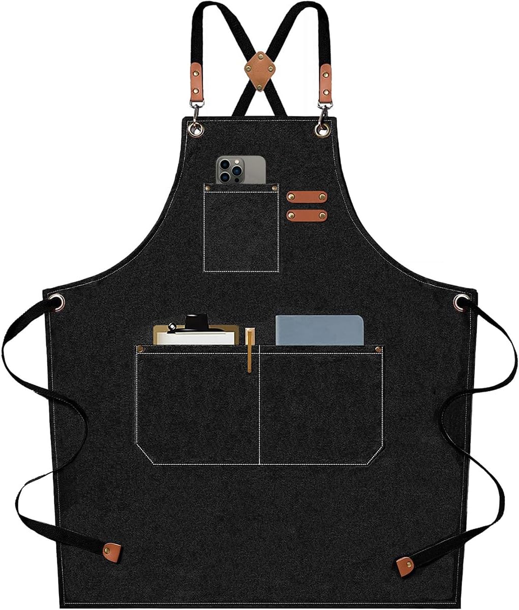 Heavy Duty Cotton Canvas Chef Apron with Cross Back Design