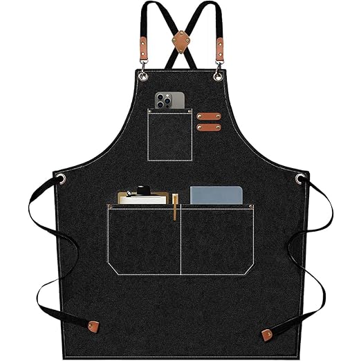 AFUN Chef Aprons for Men Women with Large Pockets, Cotton Canvas Cross Back Heavy Duty Adjustable Work Apron, Size M to XXL
