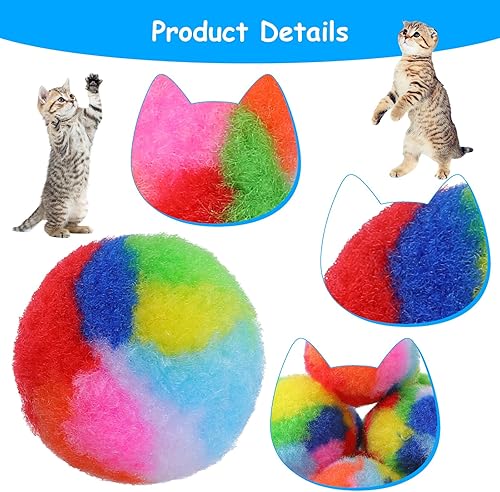 Miniatura 3 de 40 bolas de peluche suave para gatos de 1.7 pulgadas, pompón arcoíris para gatos, bolas de juguete mullidas para gatitos persecución de hilo para