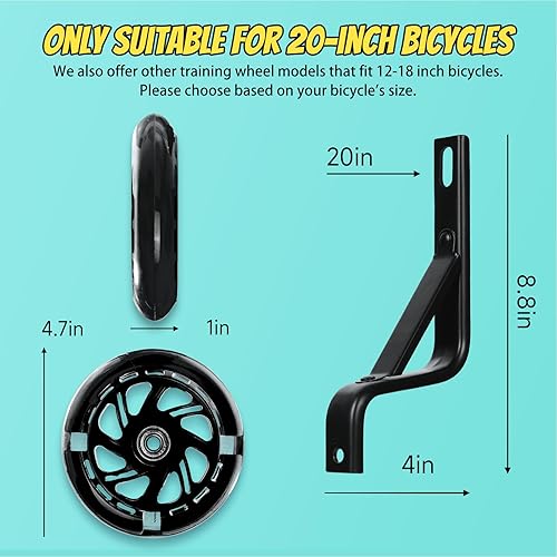 Miniatura 4 de PRUNUS Ruedas de entrenamiento Flash Bike de 20 pulgadas. Ruedas de entrenamiento para bicicleta para niños son resistentes. La rueda de