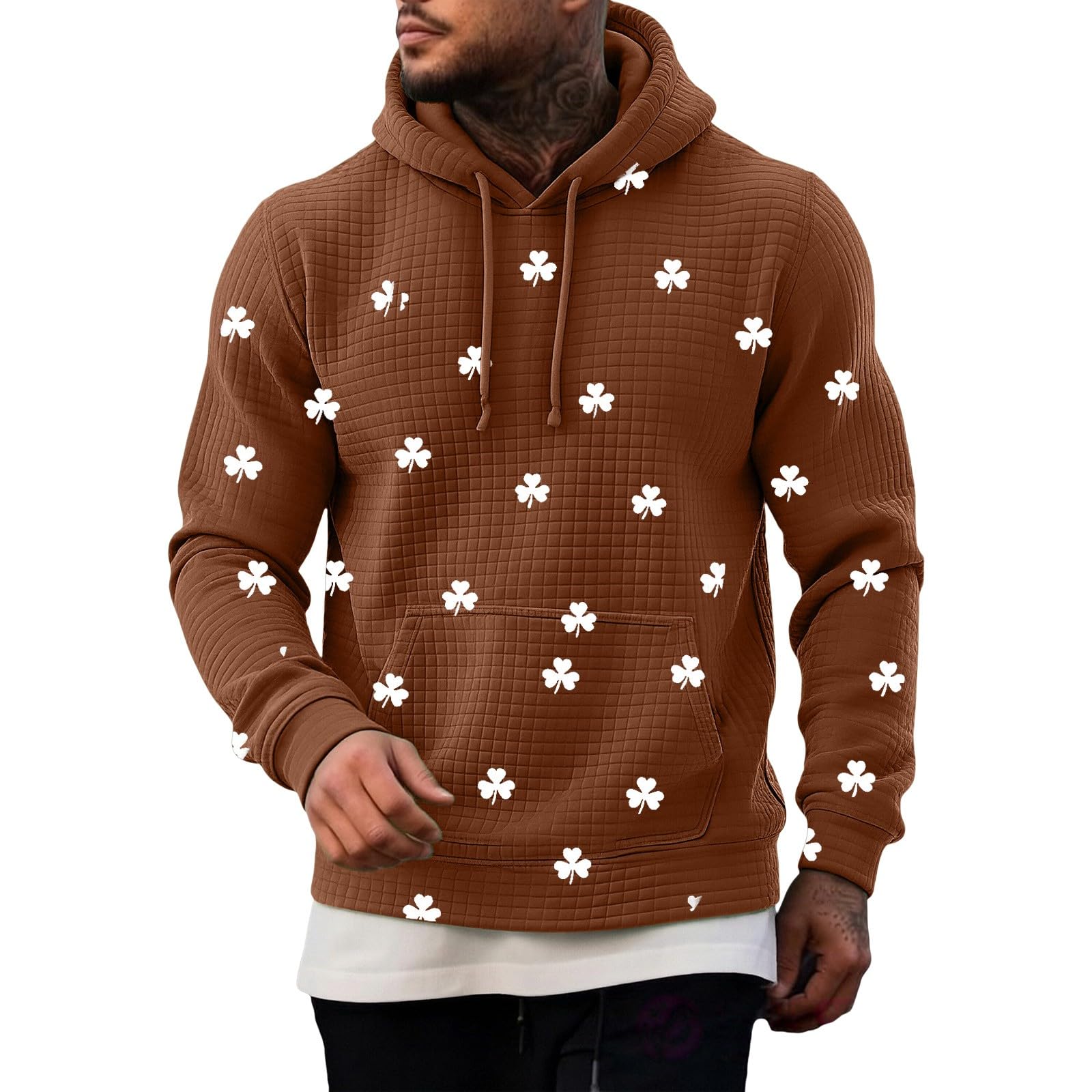 Ropa Anti UV Hombre Sudadera Deportiva E Informal con Capucha Y Estampado De Cuadros Pequeños para Adulto (Coffee, L) Marca Pijama Parejas Cremallera Sudaderas Hombres Verano Casual