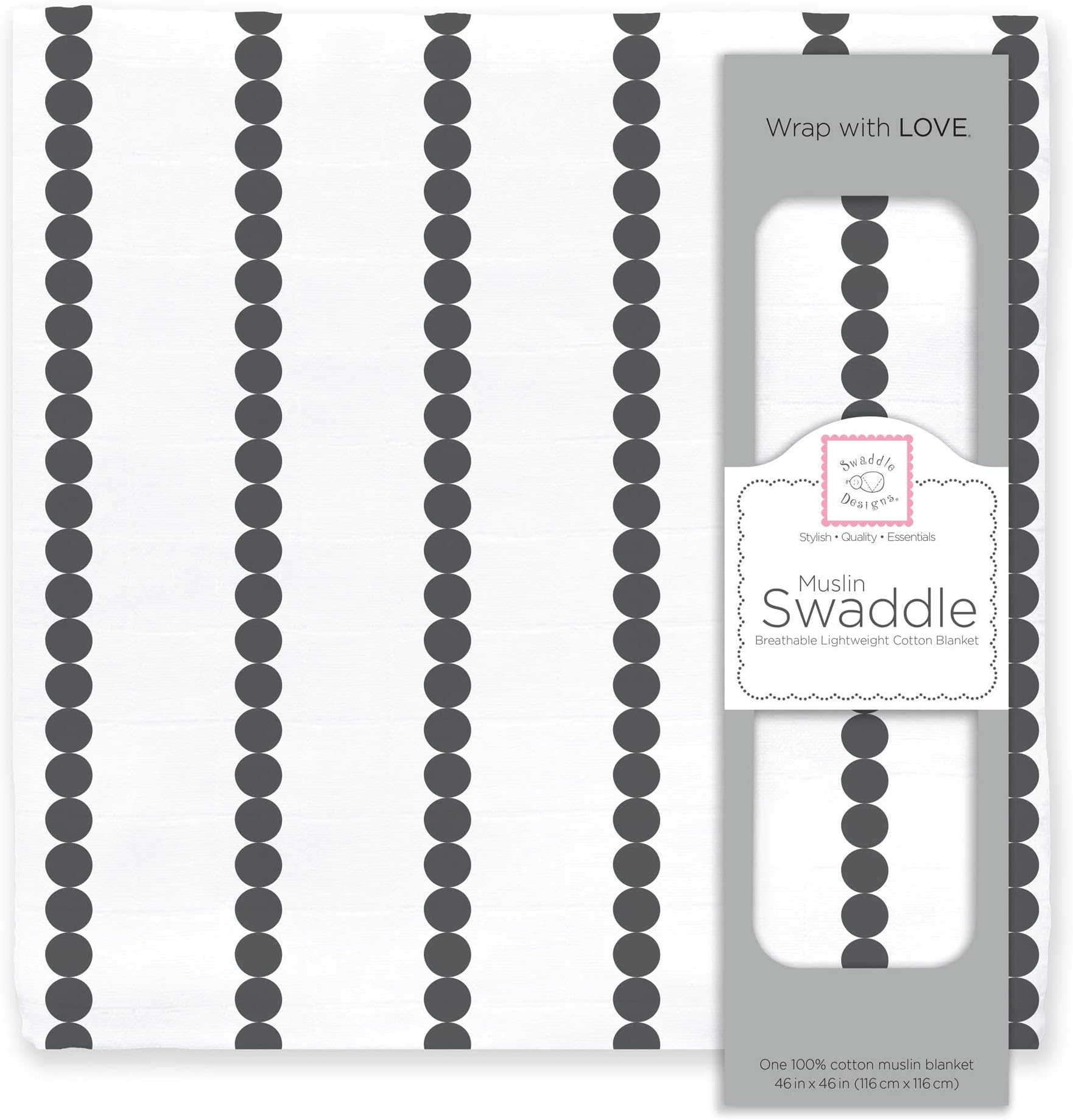 Cotton Muslin Swaddle Blanket, Receiving Blanket for Baby Boys & Girls, Best Registry Gift, 46x46 inches, Bumpkin, Black