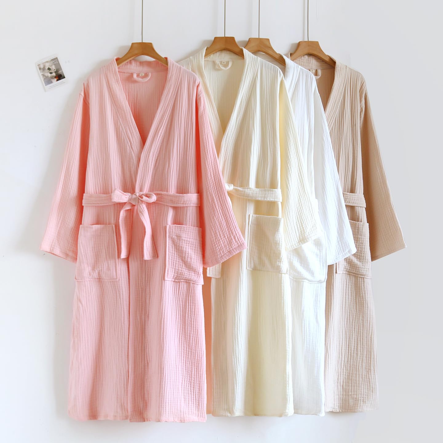 Accappatoio unisex in mussola per uomo e donna, 100% cotone, leggero, stile kimono, yukata, accappatoio da spa, pigiama,Blu,M