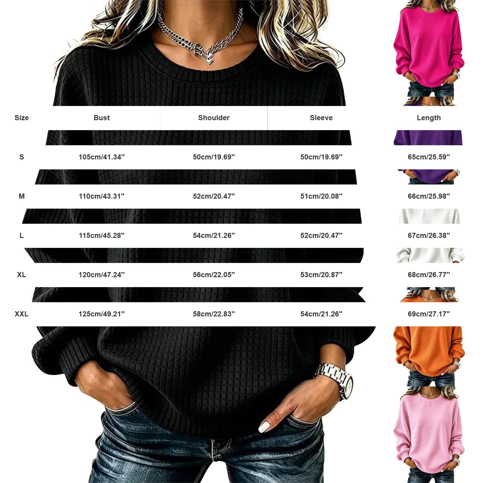 Generico Waffle Maglia Casual Morbida a vestibilità Ampia Maglia Donna Autunnale Invernale per Tempo Libero