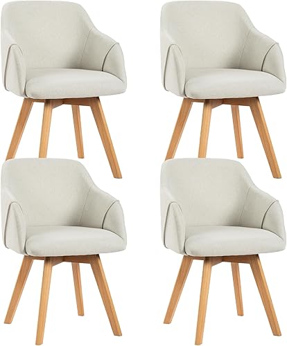Swivel Dining Chairs Set of 4, Mid Century Modern Dining Chairs with Arms, Fabric Upholstered Kitchen Dining Room Chairs with Wood Legs for Living