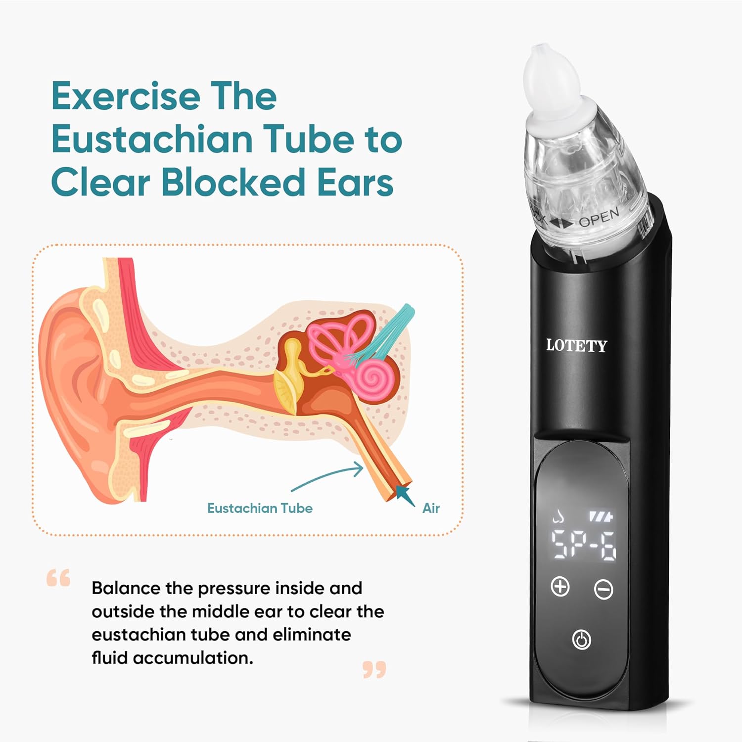 Eustachian Tube Unclogger - Ear Pressure Relief Device for Flying & Diving, Unblock Eustachian Tube & Balancing Ear Pressure to Relieve Tinnitus and Earache - HY030