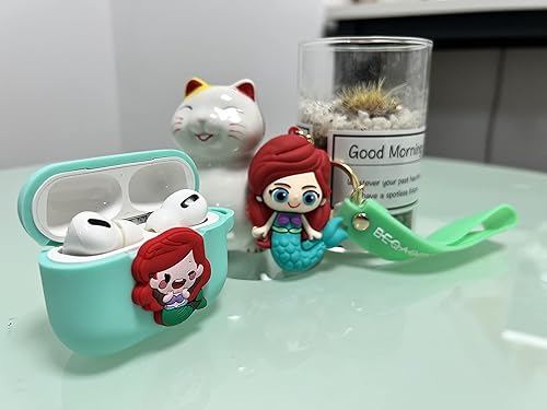 Miniatura 3 de Funda de silicona compatible con Apple Airpods 1, 2, 3 y Pro serie de dibujos animados con llavero de muñeca (Airpods Pro, sirena)
