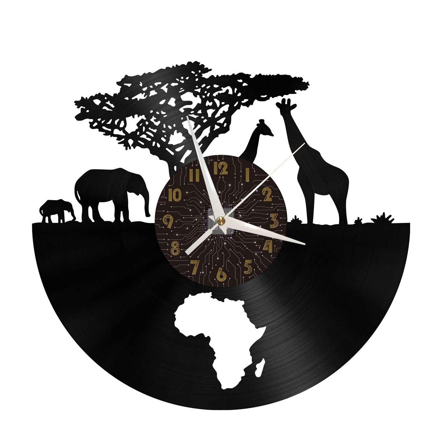 Horloge murale en disque vinyle African Wildlife 12 pouces noire modèle C