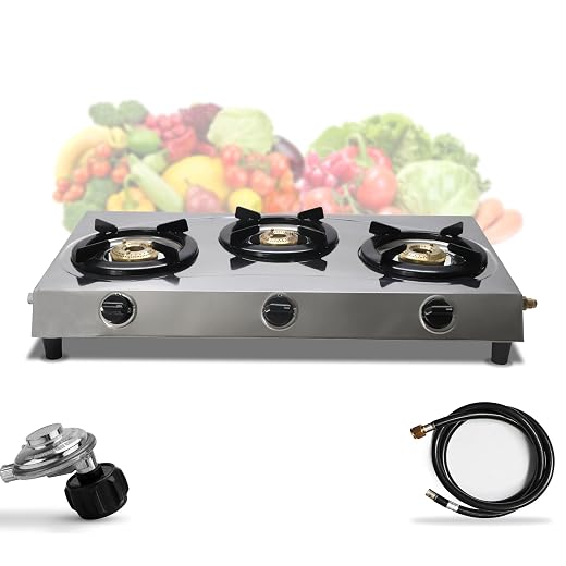 3 Burner Propane Stove -Stainless Steel Cooktop Camping Stove - Portable Propane Stove Gas Burners For Cooking Outdoor Grilling Kitchen-With Hose & Regulator Gas Burners for Cooking Indoor……