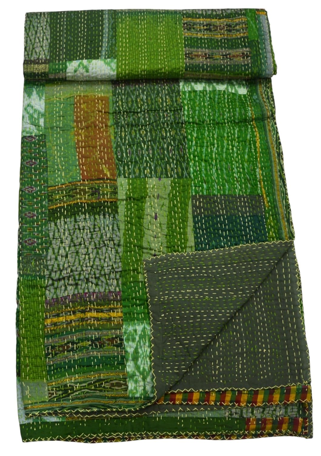 Indische Kantha-Steppdecke, Patchwork, Vintage, Doppelgröße, Überwurf