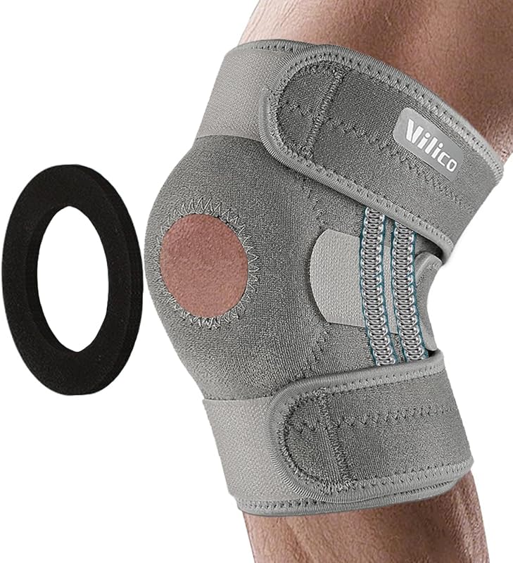 SUJAYU Knee Brace for Women Men with Side Stabilizers, Knee Braces for Knee Pain ACL MCL Arthritis Joint Pain Relief, Adjustable Compression Sleeve Patellar Tendon Support Strap, Pack of 1 (Gray)