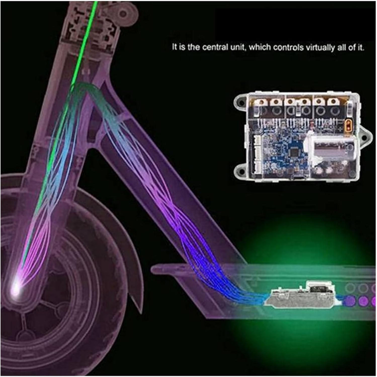 Diagram showing the controller board's location and wiring within an electric scooter