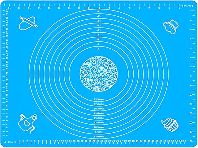 Silicone Baking Bakeware Cooking Mat - 15.7 x 19.6 Inches Extra Large Kitchen Mat with Measuring Guide Pastry Board Reusable Non-Stick Silicone Baking Mat for Pastry Rolling (Blue)