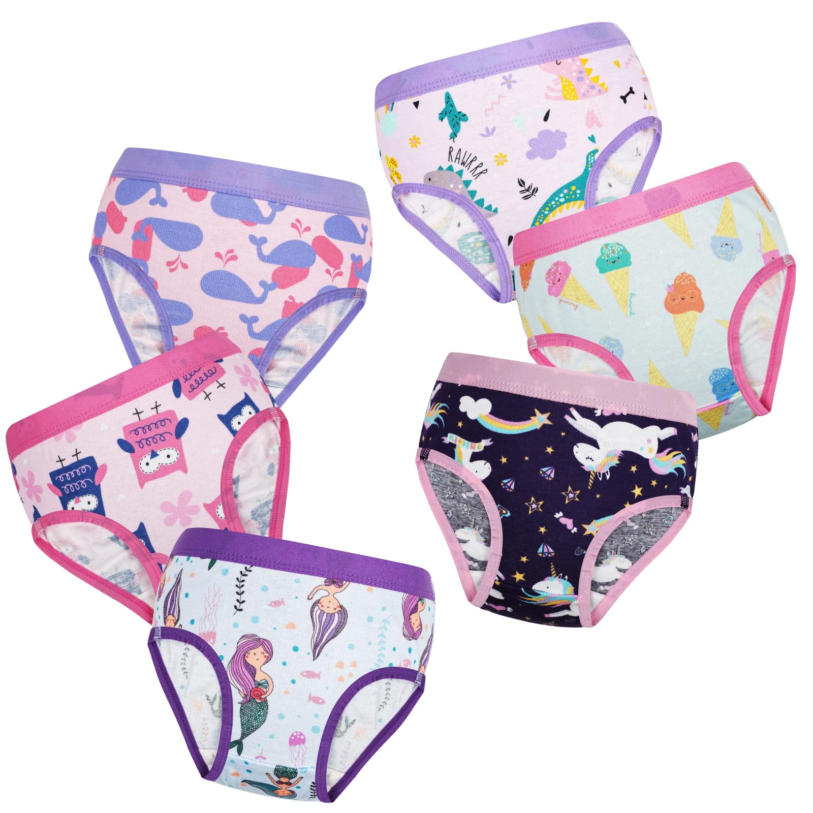 MooMoo Baby Toddler Girls Cotton Underwear Briefs 6 Pack Breathable Soft Kids Panties 2T-8T