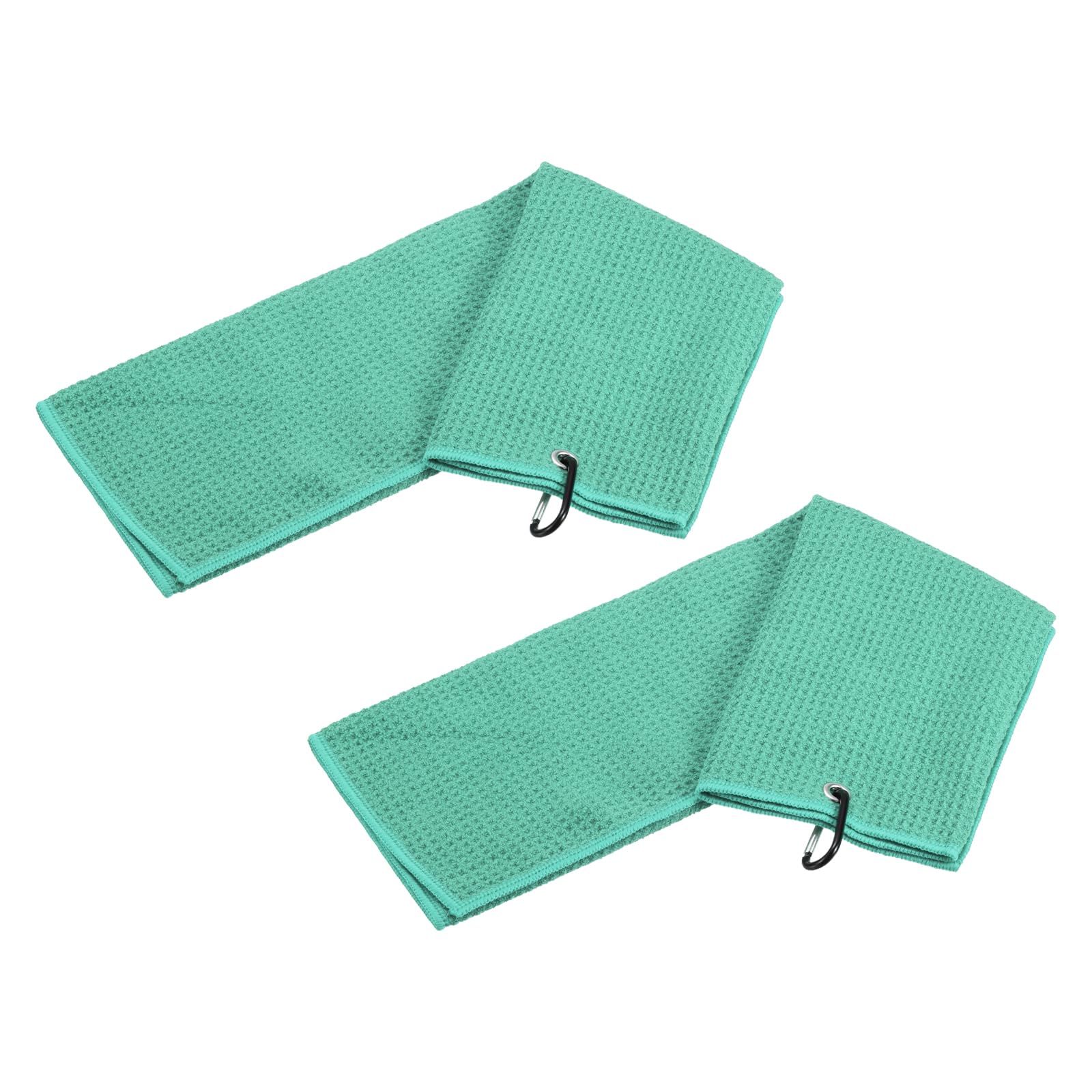 YOKIVE 2 Pcs Tri-Fold Golf Towels, Golf Club Waffle Pattern Towels with D Clip for Golf Balls Lovers (Green, 20x16-Inch)