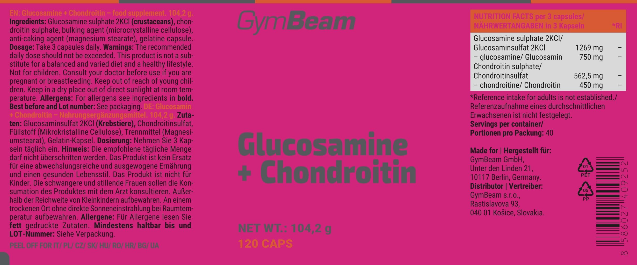 GymBeam Glucosamina + Condroitina - Nutrimento per Articolazioni - Supporto Cartilagini e Mobilità - Ideale per Atleti e Stile di Vita Attivo