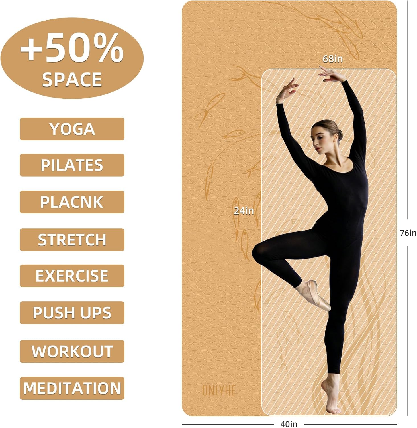 Extra Wide Thick Yoga Mat for Women and Men 76"x 40"x 10mm TPE Exercise Mat, Large-sized Non-slip Gym Yoga Mat,Workout mat,Pilates