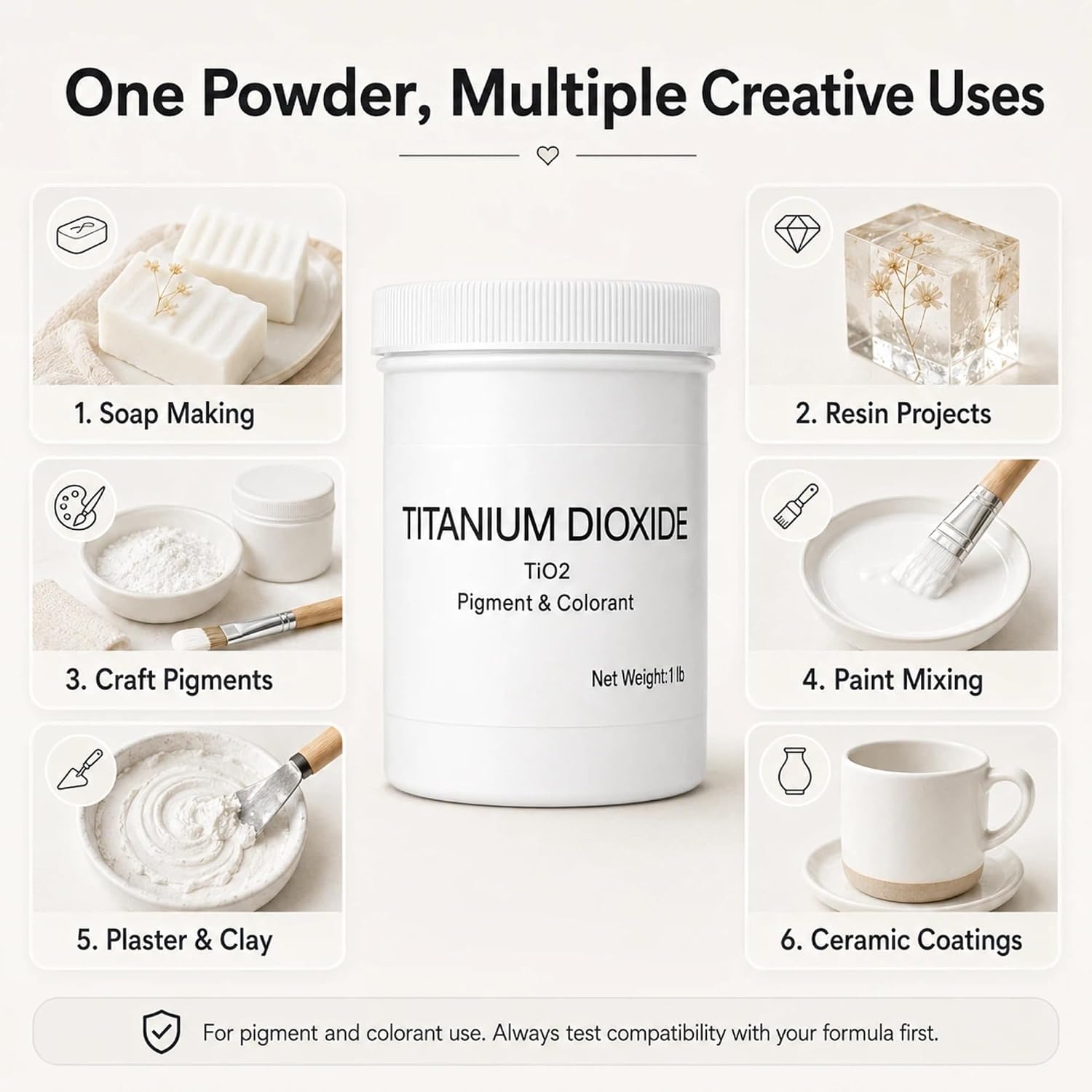 PT-248 Titanium Dioxide Powder 1 lb Jar, Soap & Laser Colorant | Resealable jar helps reduce spills and simplify storage ；Bright white pigment for handmade soap and craft projects