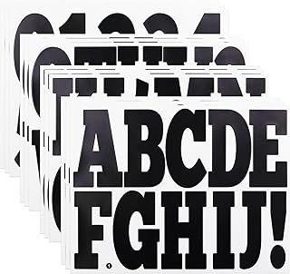 4 Inch Letter Number Stickers, Self Adhesive Alphabet Stickers for Mailbox, Outdoor,House Numbers,Sticky Vinyl Letters Sticker, 12 Sheets Black