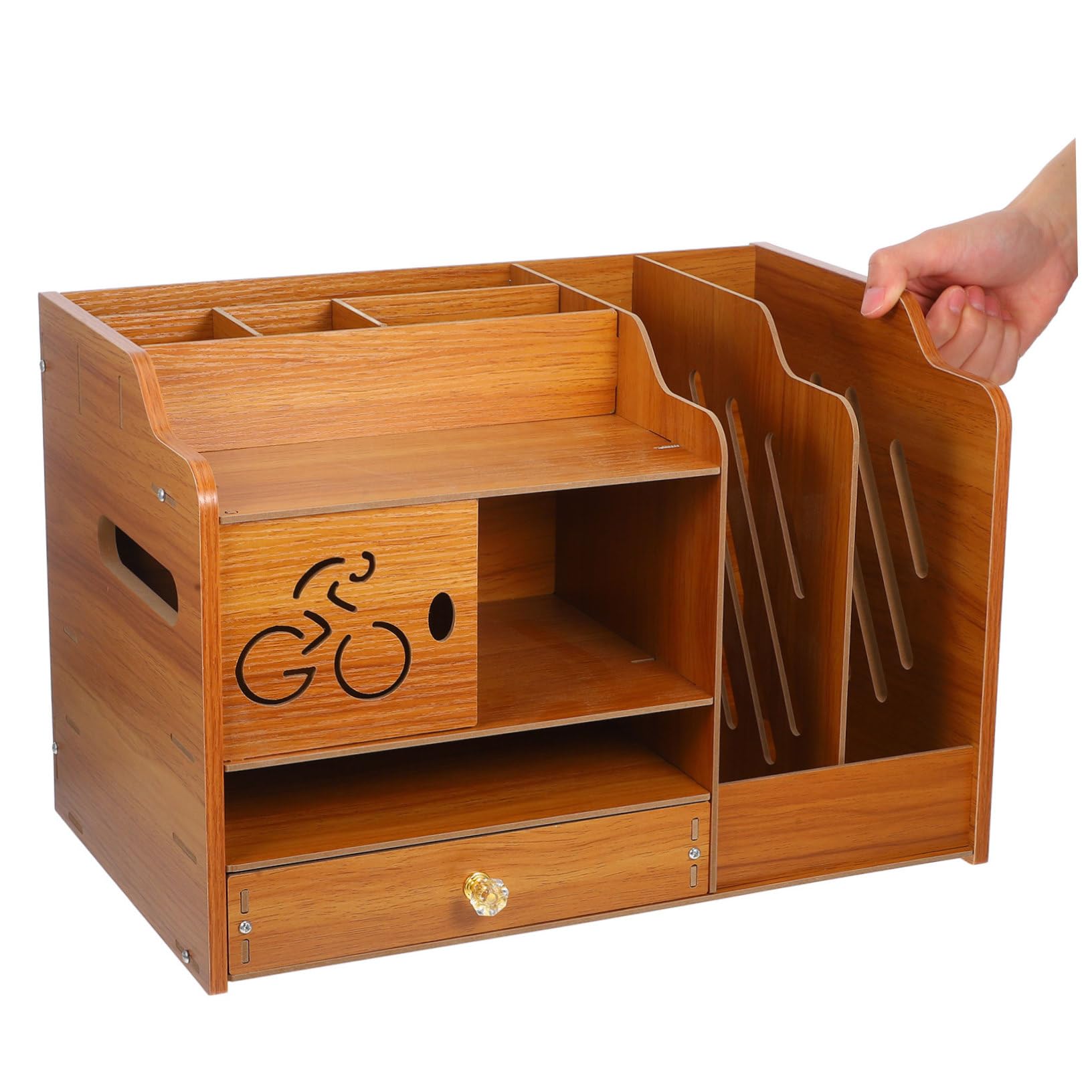 jojofuny Organizzatore da Scrivania in Legno con 2 Cassetti e Scomparti Multilivello, Scaffale Verticale per Ufficio e Casa, Supporto per Documenti e Cancelleria, Facile Organizzazione