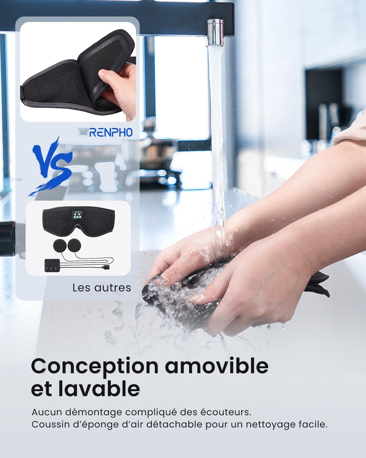 Renpho Casque anti-bruit Sommeil, Cadeau Fête des Mères, Cadeau Femme, avec écouteurs Bluetooth V5.2, Masque de Sommeil sans fil occultant 3D ultra-doux, masque oculaire confortable pour la nuit