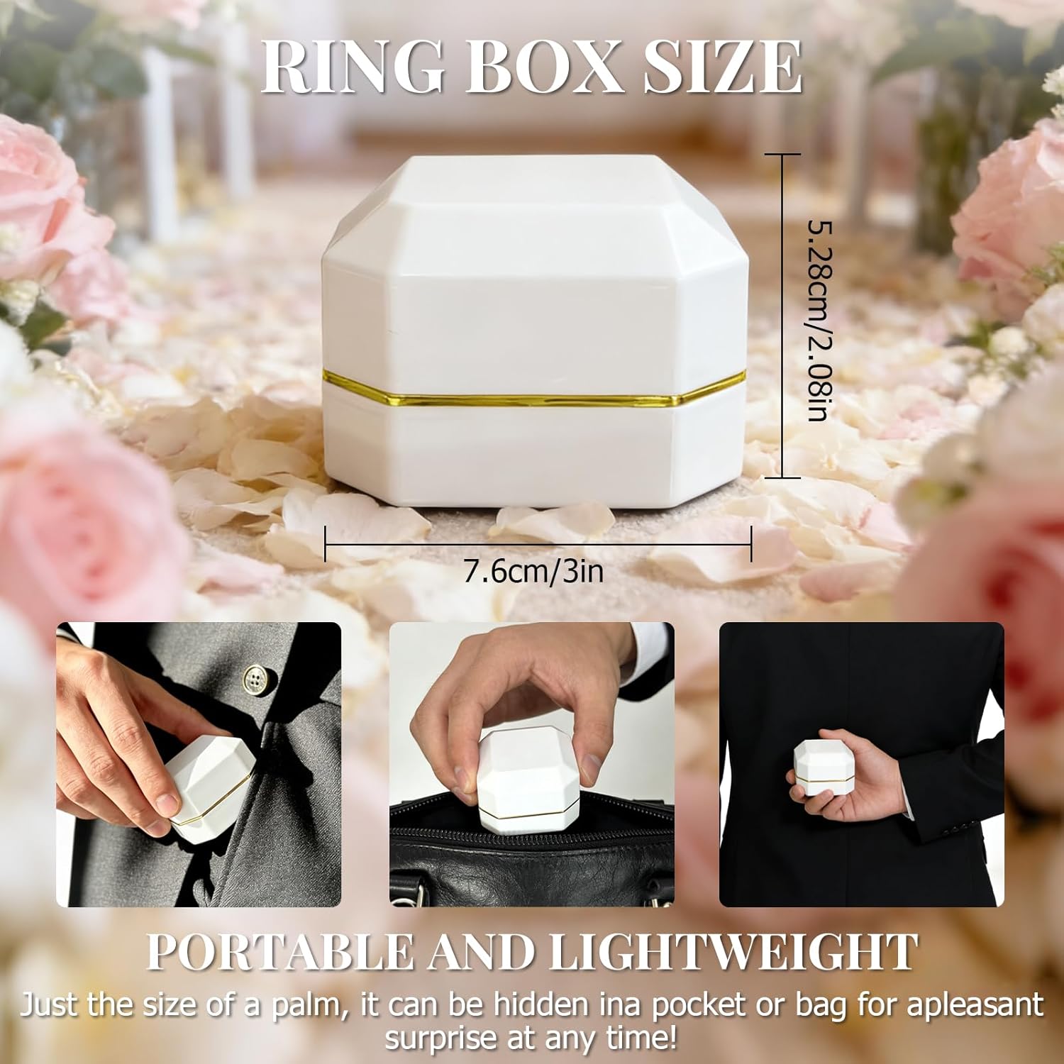 LED Ring Box for Proposal Engagement wedding Prepared for Gifts, Luxury Ring Box The Best Gits are for the People WhoMatter Most to You,Square Velvet Case Jewelry Gift Box (Pure - white) - Image 7