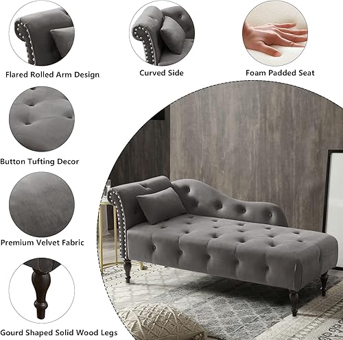 Miniatura 47 de Setawix Tumbona de terciopelo para interiores con almacenamiento para sala de estar, dormitorio, oficina, extremo de brazo enrollado de la cama,