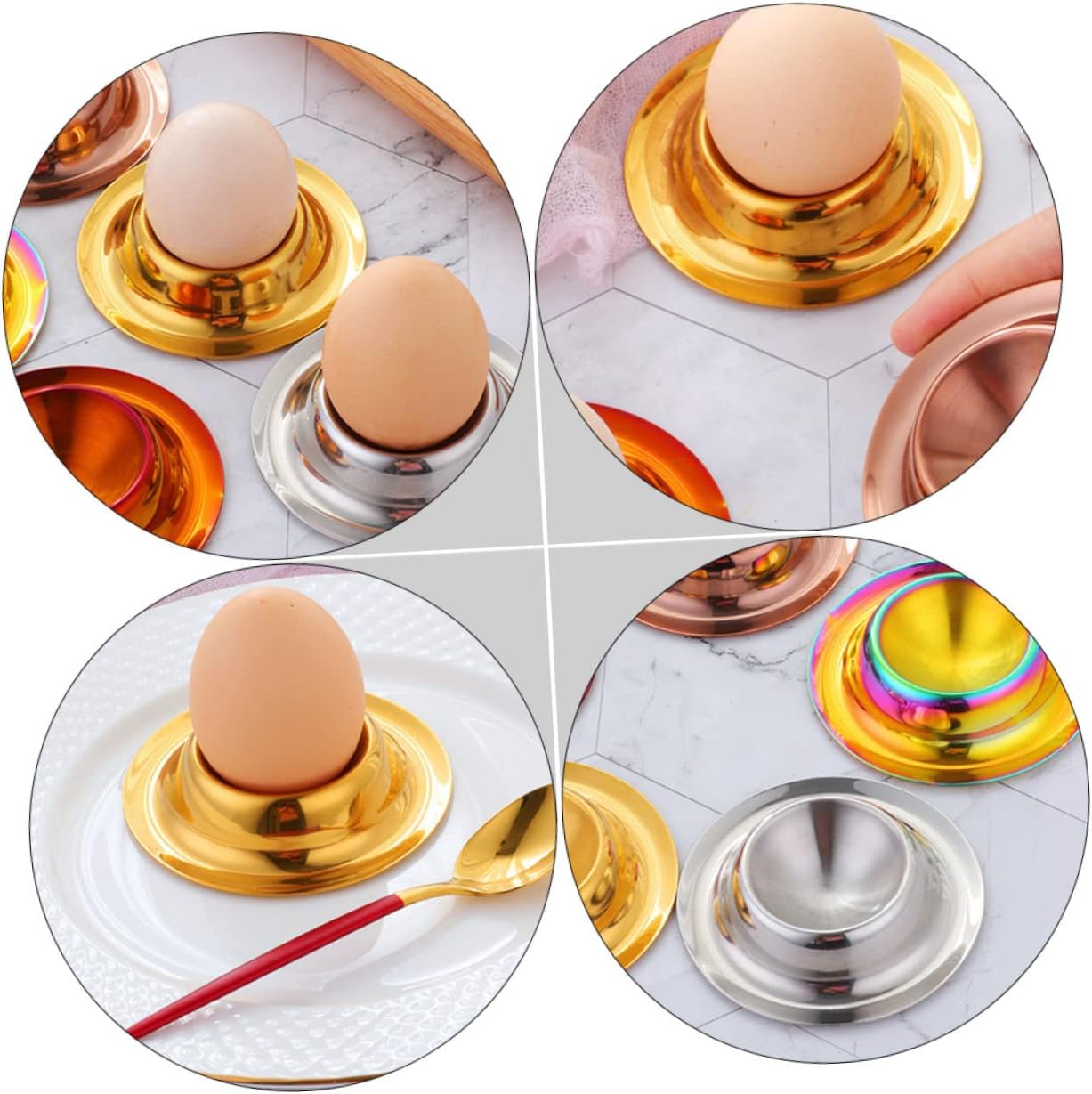 2sets Egg Cups for Home Kitchen Egg Holder Stand Stainless Steel Rack for Breakfast 2pcs*2