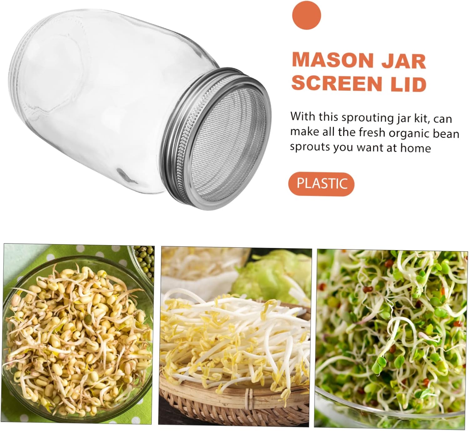 Germination Jar Kit 2pc Mason Jars Sprouting Lids Sprout Growing Kit for Broccoli Radish