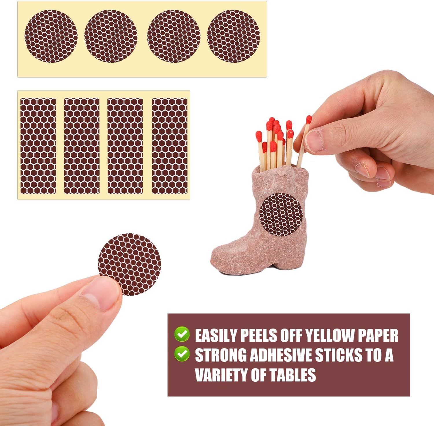 120pcs Adhesive Match Striker Papers, 60 Round & 60 Rectangle Match Striker Paper Stickers with Honeycomb Pattern for Matchbox Replacement