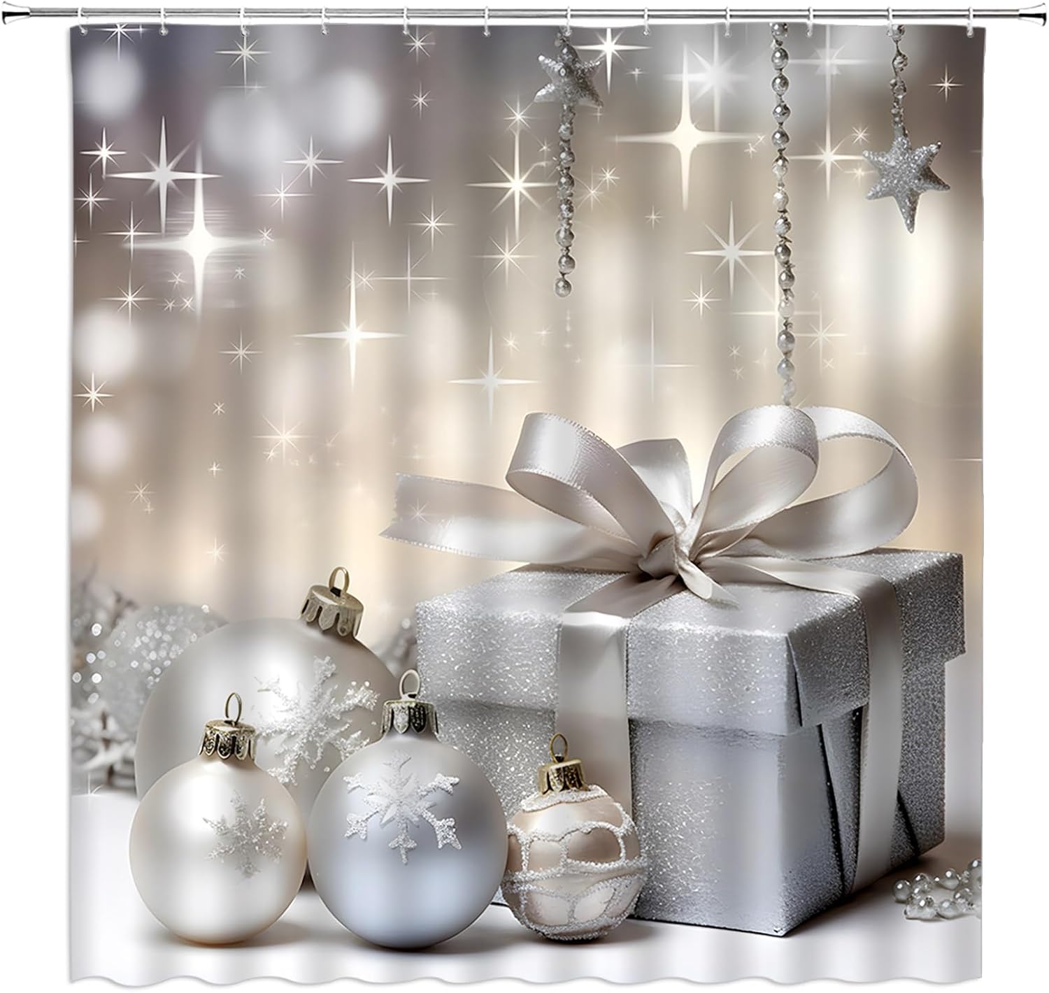 Christmas Shower Curtain Retro Farmhouse Rustic Horse Xmas Tree Winter Near Year Fabric Decorative Bathroom Curtains with Hooks,Red Green Brown