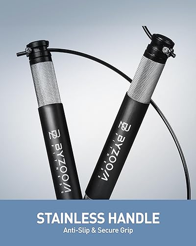 Miniatura 4 de BYZOOM FITNESS Cuerda de saltar de velocidad, cuerda de saltar ajustable sin enredos con asas antideslizantes, rotación rápida de rodamientos para